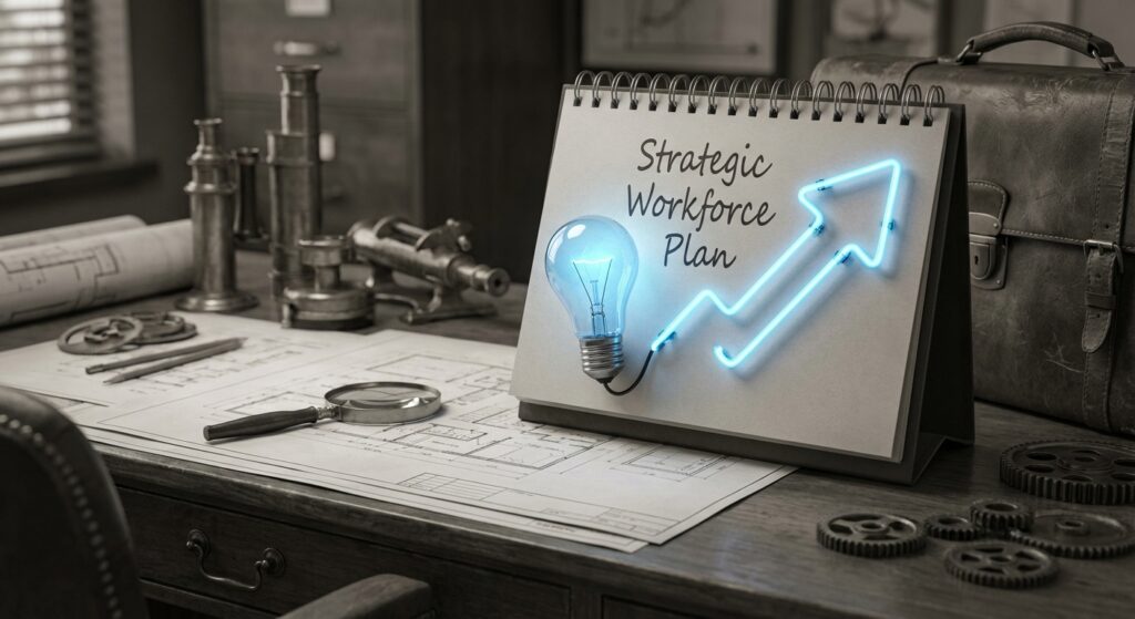 a conductor leading a diverse orchestra, symbolizing multi-client workforce planning.