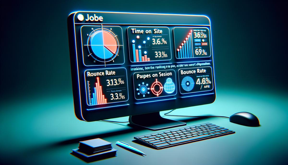 An image showing a computer screen with various job postings and analytics metrics displayed on the screen