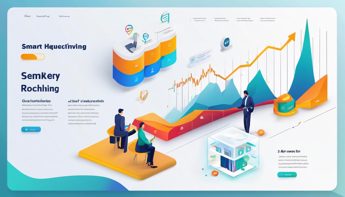 Illustration of a smart recruiting platform with a data visualization representing hiring trends and outcomes